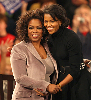 michelle barack obama campaigning with oprah winfrey desmoines iowa photo young president first lady