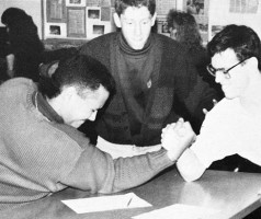 dwayne johnson young high school yearbook arm wrestle 1989 photo