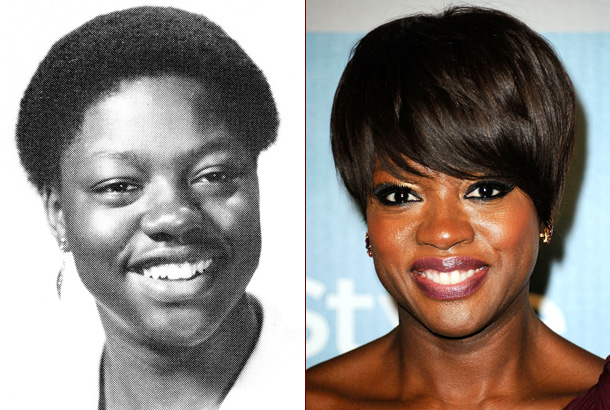 Viola Davis in her Senior Year photo at Central Falls High School, Central Falls, Rhode Island in 1983 and Viola Davis attending the 98th Annual White House Correspondents' Association Dinner in Washington, D.C. on April 28, 2012
