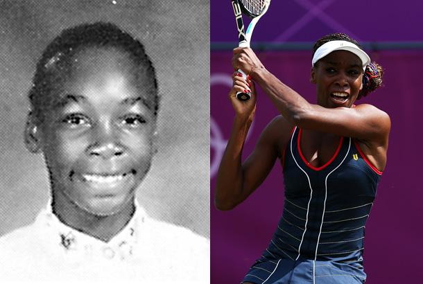Venus Williams in Seventh Grade at Carver Middle School in Delray Beach, FL, in 1993 and Venus Williams in 2012