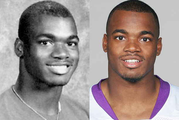 Adrian Peterson as a junior at Palestine High School in Texas in 2003 and Adrian Peterson in 2011