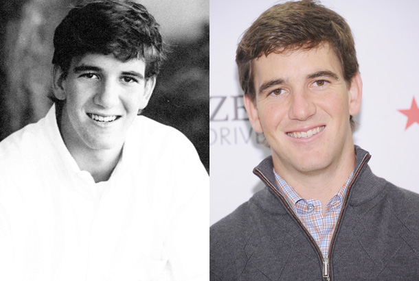 Eli Manning as a senior at Isidore Newman School in New Orleans in 1999 and Eli Manning in 2011