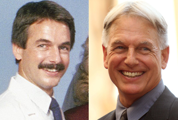 Mark Harmon as Dr. Bobby Caldwell on St. Elsewhere in 1983 and Mark Harmon in 2012