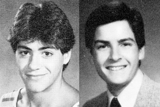 Robert Downey Jr. in 1982 and Charlie Sheen in 1983 at Santa Monica High School in Santa Monica, California